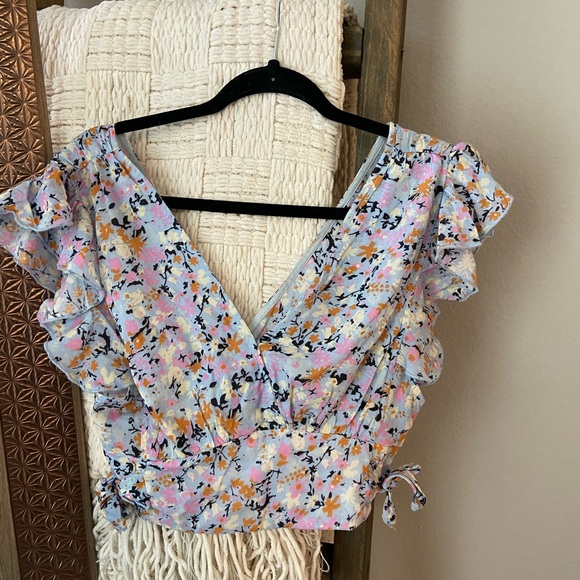 Free People Pretty Daze Blue Floral Crop Top Maxi Tiered Skirt Set Sz XS - Picture 2 of 5